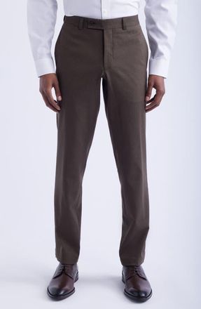 Jack Victor Piero Flat Front Stretch Cotton & Wool Dress Pants in Brown at Nordstrom, Size 33