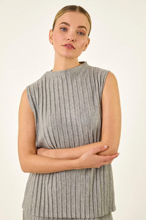 DUSK High Neck Pleated Knit Top