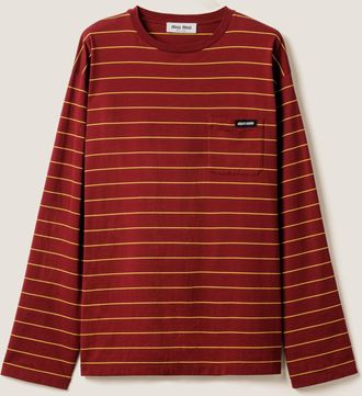 Miu Miu Long-sleeved Cotton Jersey T-shirt, Woman, Amaranth/yellow, Size M
