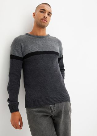 Bonprix Strickpullover BONPRIX, Herren, Gr. 60/62 (XXL), grau (grau, schwarz, anthrazit meliert), Obermaterial: 100% Polyacryl, regular fit, Pullover Strickpu