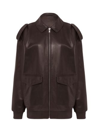Frankie Shop Brown Shoulder Epaulettes Leather Leather Jacket