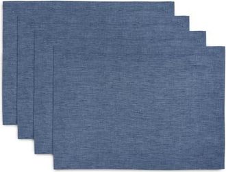 Solino Home Linen Placemats Set of 4, 14 x 19 Inch for Dining Table, Holiday and Everyday Table Decor - Athena in Blue Denim at Nordstrom, Size Medium