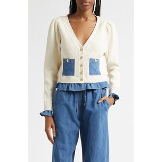 Cinq &agrave; Sept Lilly Cardigan in Ivory/light Wash at Nordstrom, Size Xx-Small