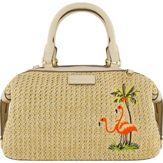 Tommy Bahama Flamingo Embroidered Woven Satchel in Cream at Nordstrom
