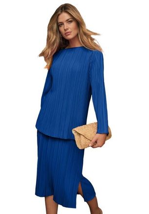 Jessica London Plisse Boatneck Blouse in Dark Sapphire at Nordstrom, Size 26