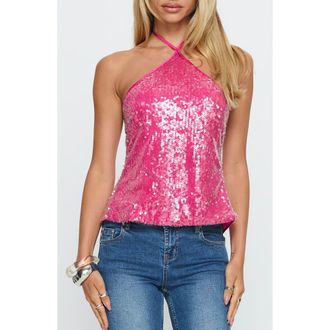 Princess Polly Sun Salutations Sequin Halter Top in Pink at Nordstrom, Size 4