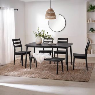 Furniturebox Lynton Large Black Wooden Dining Table with 4 Chairs & Bench