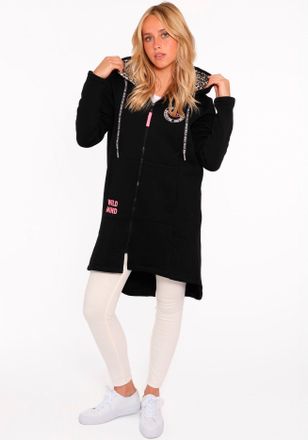 Zwillingsherz Jerseymantel ZWILLINGSHERZ Wild Strong Free, Damen, Gr. XL, schwarz, Sweatware, Obermaterial: 50% Baumwolle, 50% Polyester, bedruckt, unifarben, beque