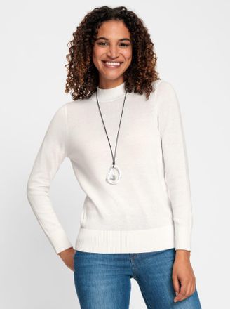 Casual Looks Stehkragenpullover CASUAL LOOKS Pullover, Damen, Gr. 36, beige (ecru), 100% Baumwolle, unifarben, Pullover Stehkragenpullover