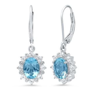 MAX + STONE Sterling Silver Halo Sunburst Oval Gemstone Leverback Earrings with White Topaz Accent