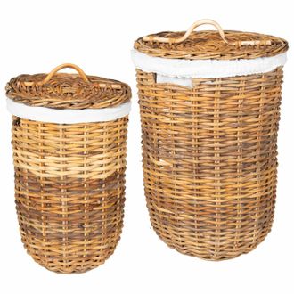 vidaXL Vidaxl Cesto Per La Biancheria Con Coperchio 2 Pz Marrone