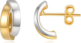 MAX + STONE 925 Sterling Silver 18K Gold Plated Two Tone Cross Over J-Hoop Earrings