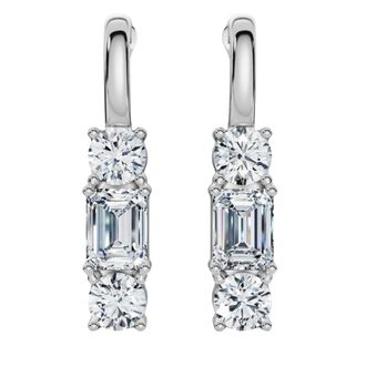 Pompeii3 6Ct Emerald & Round Cut Diamond Earrings 14k Gold Lab Grown 1 1/3 Tall