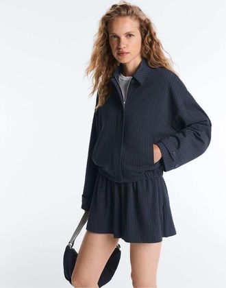 Oysho Giacca stile polo in piqu&eacute; blu navy gessato in cotone