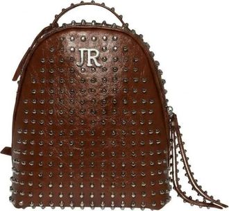John Richmond Rugzak met all-over studs en metallic logo - Dames - Rugzakken - Bruin - ONE Size - Tassen