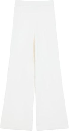 Max Mara Rechtvallende wollen broek - Dames - Wijde Broeken - Wit - XL - Wol - Broeken
