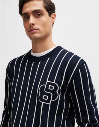HUGO BOSS Mens Crew Neck Ribbed Collar Long Sleeve Sweater - Navy - Size: 42