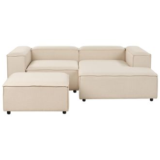 Beliani Sof&aacute; Modular Esquinero 2 Plazas Moderno Patas Negras Tapizado Poli&eacute;ster Beige Izquierdo Con Otomana Ardal