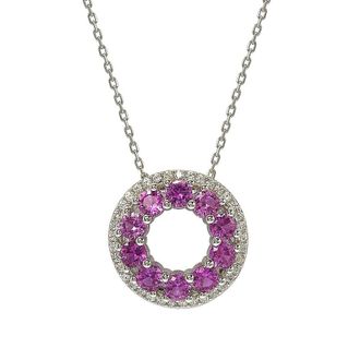 Suzy Levian Sterling Silver Pink and White Sapphire & Diamond Accent Double Circle Eternity Pendant