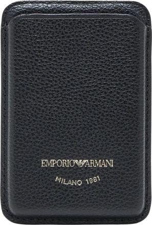 Emporio Armani Magnetische Kaarthouder van leer met hertenprint - Heren - Portefeuilles - Zwart - ONE Size - Leer - Accessoires