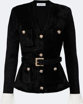 Self Portrait Belted embellished chenille jacket
