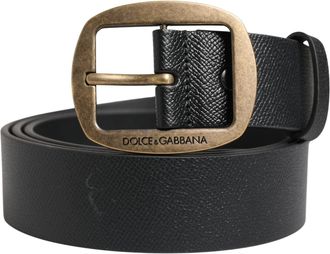 Dolce & Gabbana Men Black Classic Leather Metal Buckle Belt Calf