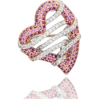 Suzy Levian Two-Tone Pink & White Sapphire Heart Brooch at Nordstrom Rack