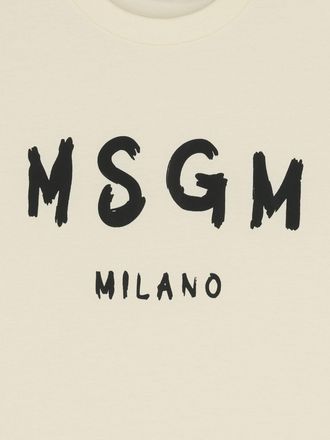 Msgm Kids Cotton T-Shirt, Cream T-Shirts And Polos