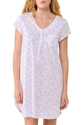 Eileen West Floral Lace Trim Cotton Sleepshirt in White/Floral at Nordstrom, Size X-Small