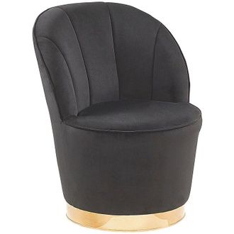 Beliani Sill&oacute;n Tapizado En Terciopelo Negro Base De Metal Redonda Decorativa Silla C&oacute;ctel Glamour Alby