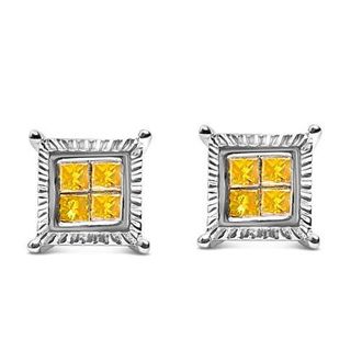 House of Brilliance 925 Sterling Silver 1/2 Cttw Yellow Princess Diamond Quad Stud Earring in White at Nordstrom