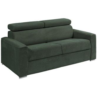 Vente-Unique Divano letto 4 posti express in velluto a coste verde con seduta memory foam - Rete a doghe larghe 160 cm - Materasso 22 cm memory foam - VIZIR