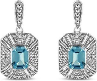 House of Brilliance Silver 5mm Blue Topaz and Diamond Dangle Earrings in White at Nordstrom