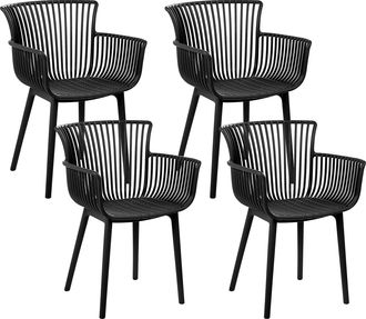 Beliani Conjunto De 4 Sillas De Comedor Negro Pl&aacute;stico Reposabrazos Pesaro