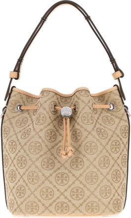 Tory Burch T Monogram Bucket Bag - Dames - Schoudertassen - Beige - ONE Size - Katoen - Tassen