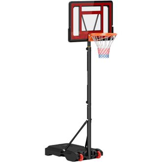 HOMCOM Homcom - Canasta De Baloncesto Ajustable De 205-261 Cm Aro De Baloncesto Con Soporte De Acero Base Rellenable Y 2 Ruedas Para Ni&ntilde;os Y Adultos Rojo Y N