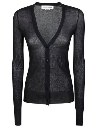 Victoria Beckham Ribbed Knit Sheer V-Neck Cardigan