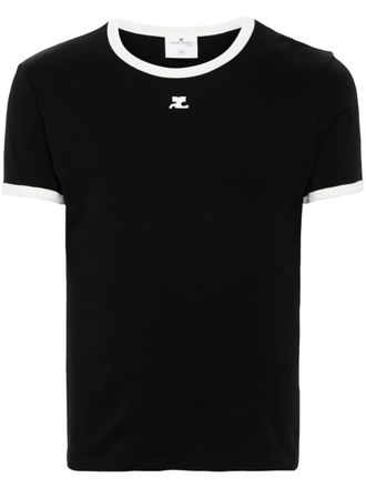 Courr&egrave;ges Fitted Black T-Shirt With Contrasting White Trim