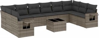 vidaXL Set De Sof&aacute;s De Jard&iacute;n 11 Pzas Y Cojines Rat&aacute;n Sint&eacute;tico Gris Vidaxl