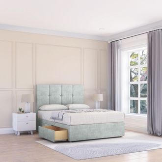 Sloomy Jasmine Naples Bed Set With 4 Drawers, Mattress & 26 Headboard in Silver | Size: Double