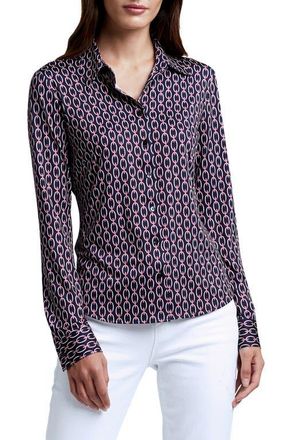 L'agence Harmony Chain Print Blouse in Dk Dusty Pnk/mdnt 3 Tone Chain at Nordstrom, Size Medium