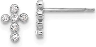 Diamond2Deal 10K Gold Polished Cubic Zirconia Cross Stud Earrings