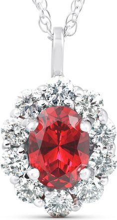 Pompeii3 1 3/4ct Ruby & Genuine Diamond Halo Pendant 14K White Gold