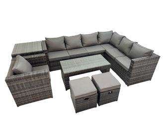 Fimous Garden Furniture Set with Chair 2 Small Stools Side Table Dark Grey