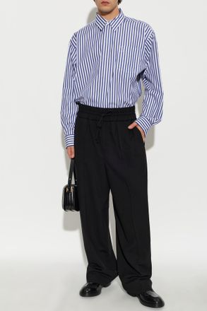 Ami Cotton Striped Shirt, Mens, Navy Blue
