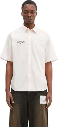 Undercover Overhemden, Heren, Roze, M, Katoen, Short Sleeve Button-Up Shirt
