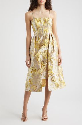 Eliza J Metallic Floral Brocade Cocktail Dress in Yellow at Nordstrom, Size 10