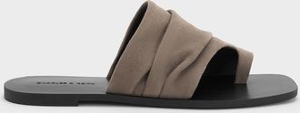 Charles & Keith Faux Suede Ruched Toe-Ring Sandals