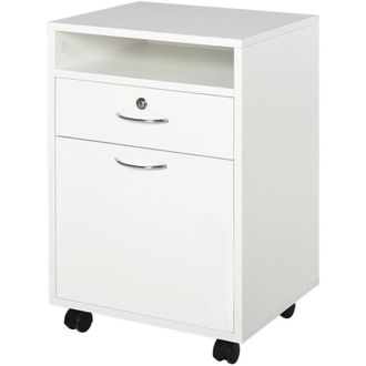 HOMCOM Cassettiera per Ufficio in Legno, 2 Chiavi, Cassetto, Armadietto, 4 Ruote - Homcom