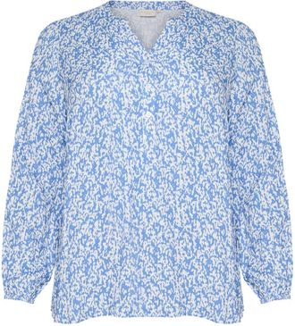 Kaffe Curve Blauw/Krijt Grafisch Print Blouse - Dames - Blouses - Blauw - 5XL - Overhemden